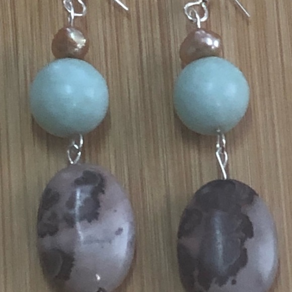 Jasper, Amazonite & Pearl Earrings - Picture 7 of 7
